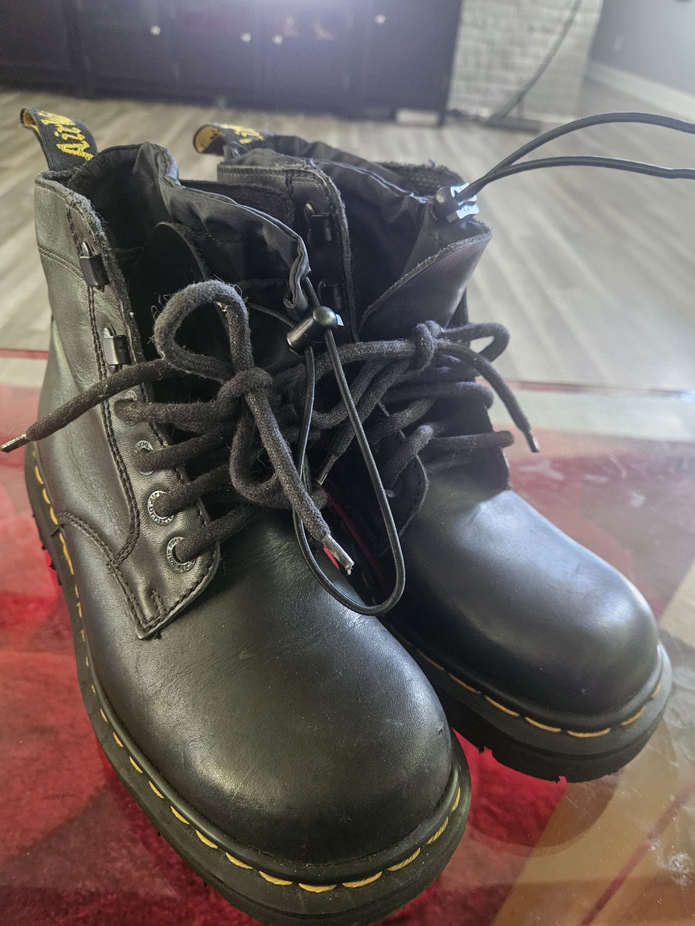 Dr. Martens Black Leather Lace-Up Boots wDRAWSTRING for Extra Protection